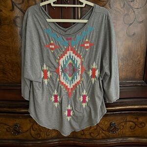 Johnny Was Gray Aztec Print Women's Top